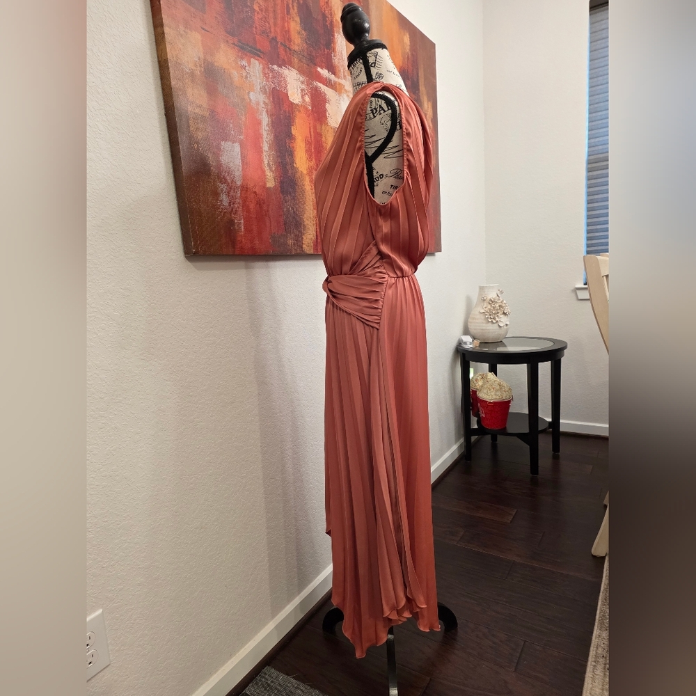 Elegant Mauve One Shoulder Pleated Dress XL - Picture 4 of 5